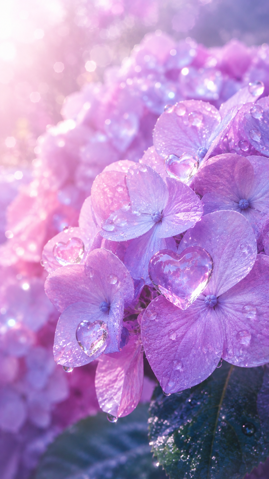 5. 紫陽花とハート型の雫
