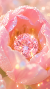 ピンクダイヤモンドが花に包まれて輝き、あなたを唯一無二の存在にする幻想的なアート
