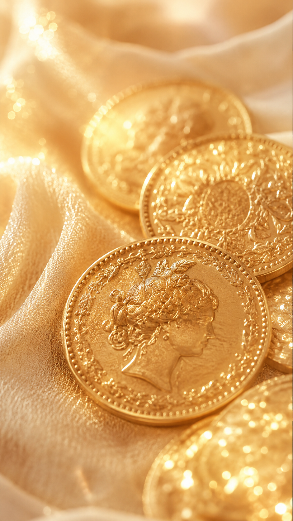 輝く黄金のコインが富と繁栄を象徴する金運アップ待受