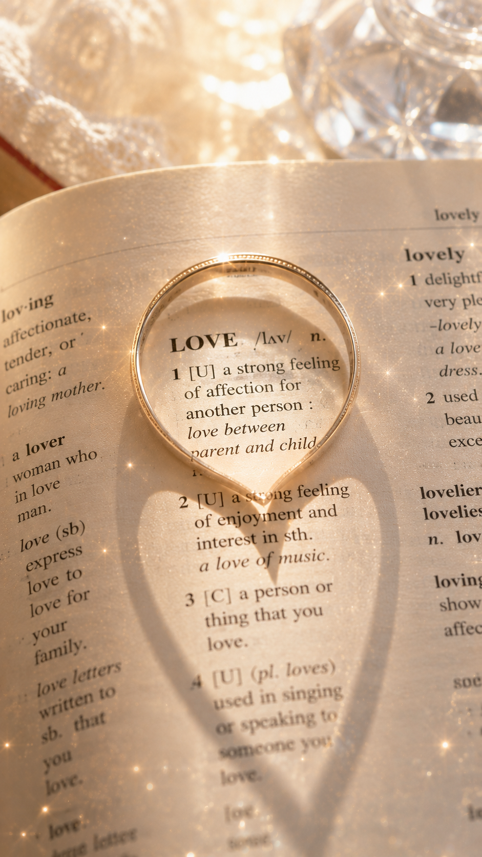 辞書のLOVEの文字を指輪で囲んだ懐かしいおまじない待受画像