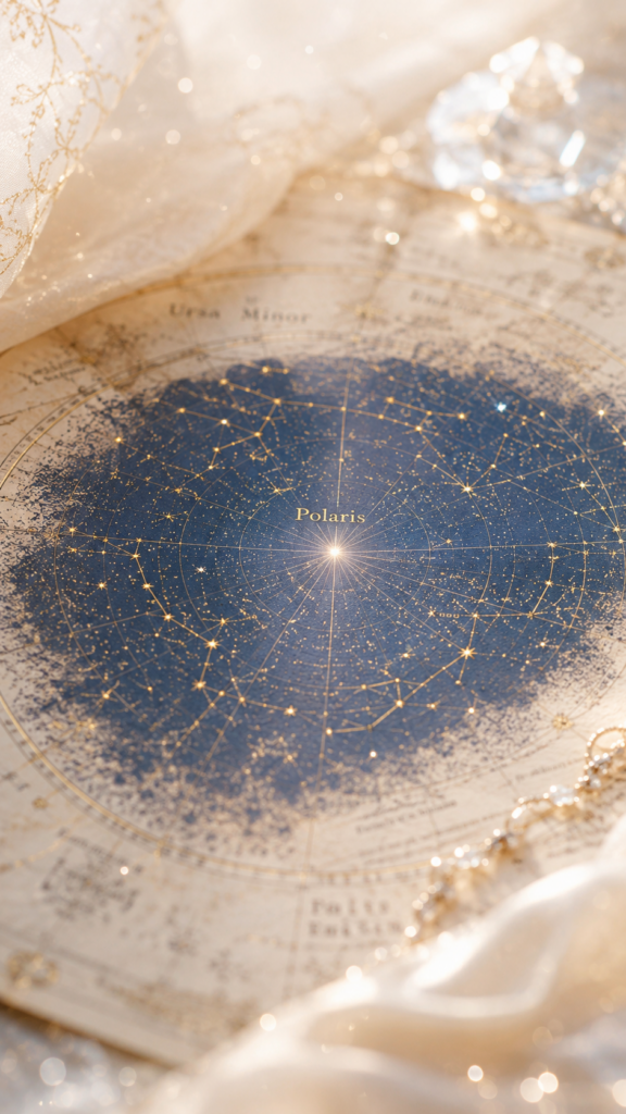 北極星が輝く星図が運命の出会いを導く待受画像