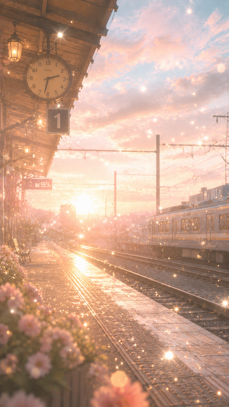 朝焼けの駅ホームが恋の進展を象徴する待受画像