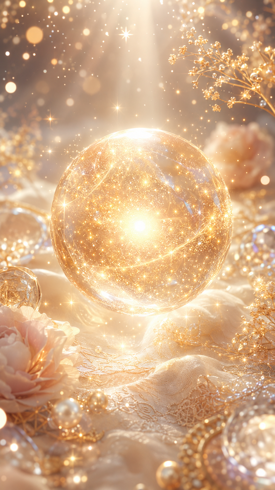 手のひらほどの金色の光球が輝く金運待受画像