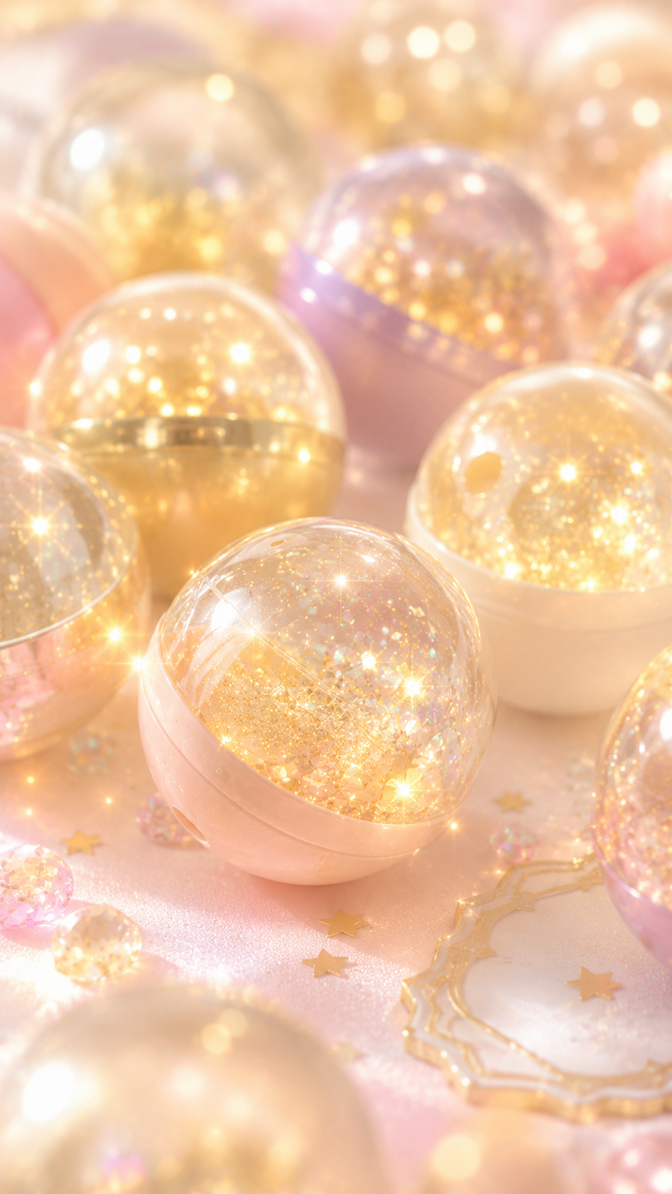 金色の光を宿したカプセルが並ぶ臨時収入待受画像