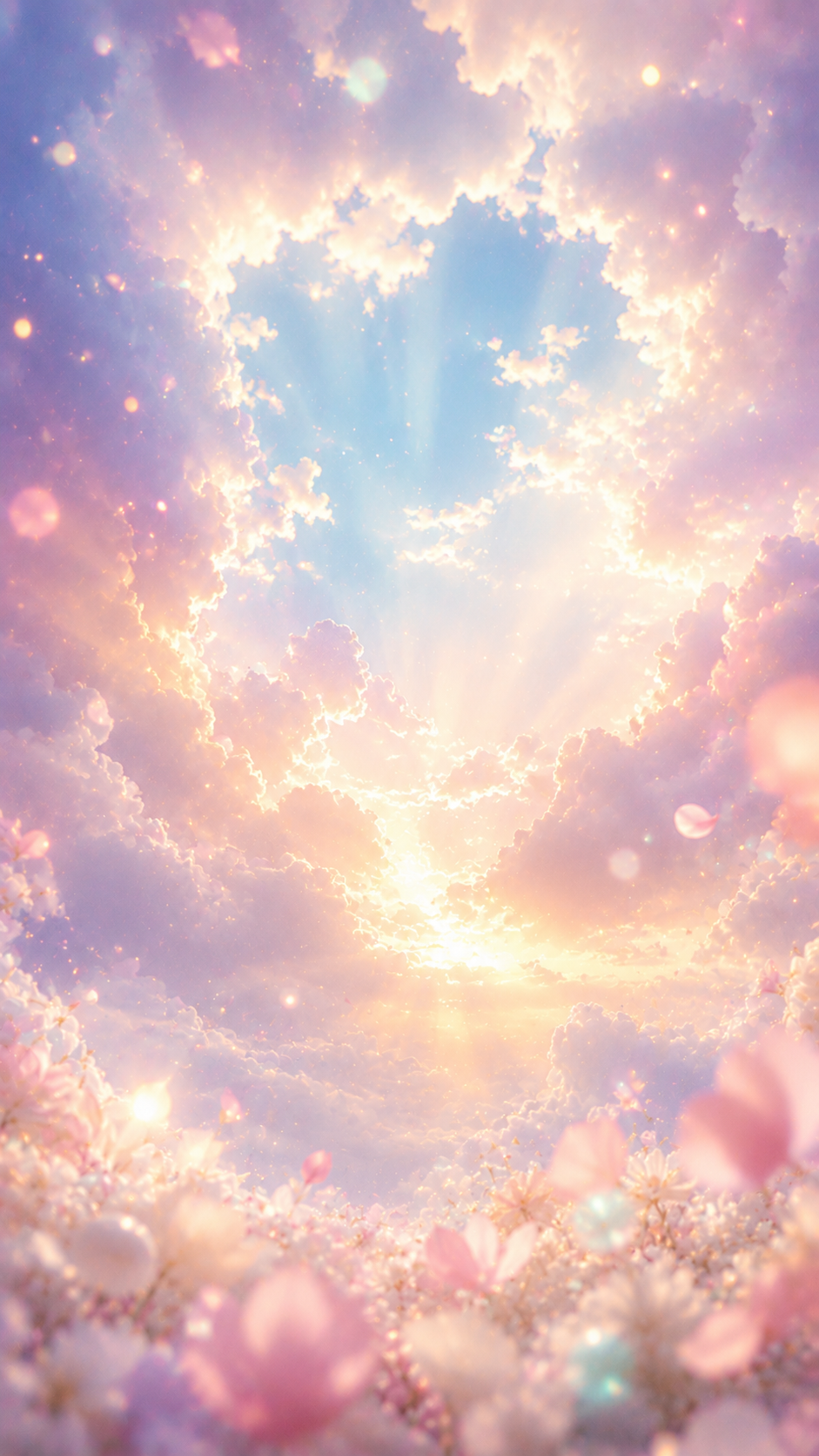 雲間からやわらかな光が差す安らぎ待受画像