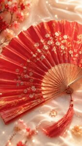 赤い扇が光を受けて開く恋に積極的になれる待受画像